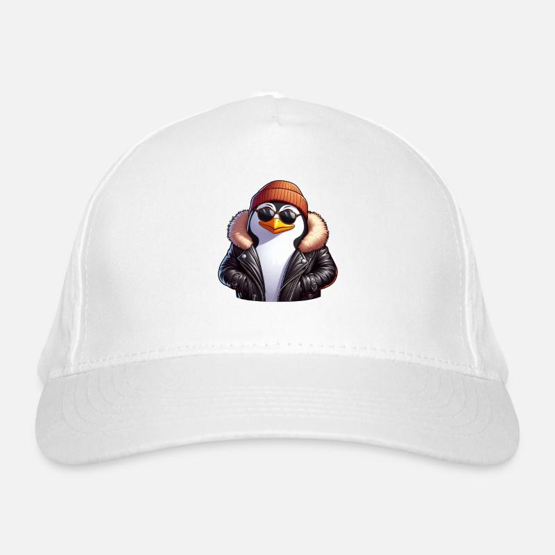 Pingouin cool avec lunettes de soleil et veste en cuir Casquette classique bio