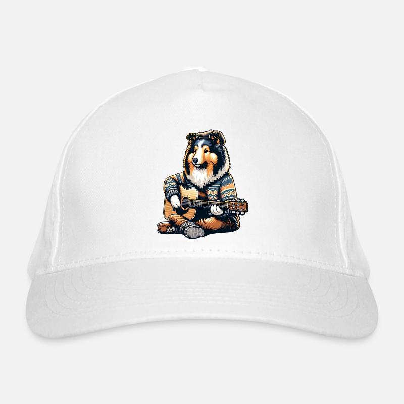 Collie Mit Akustikgitarre Im Strickpullover Bio-Baseballkappe