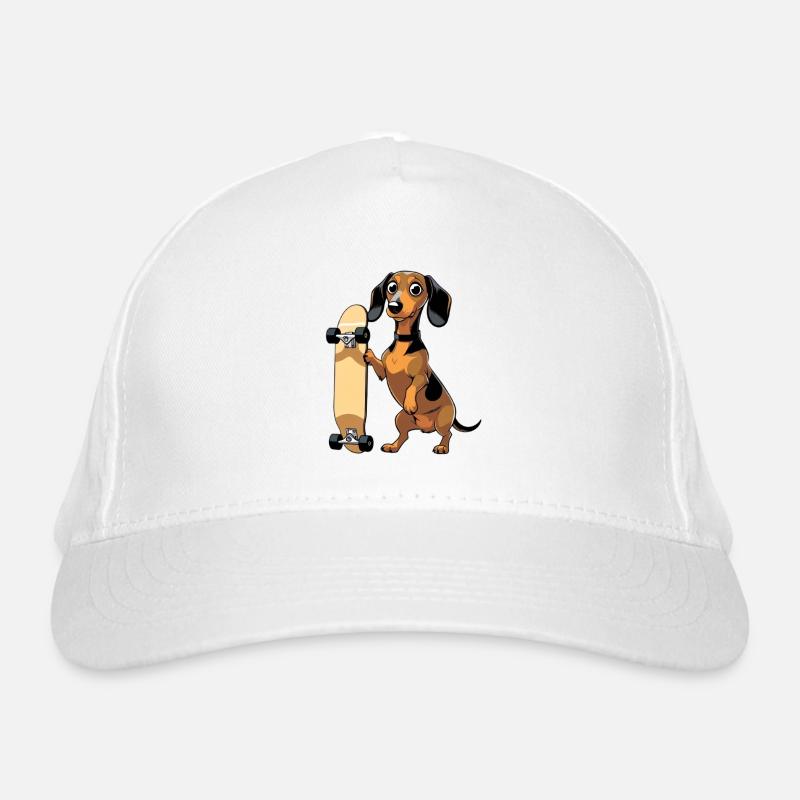 Dackel mit Skateboard Design Bio-Baseballkappe