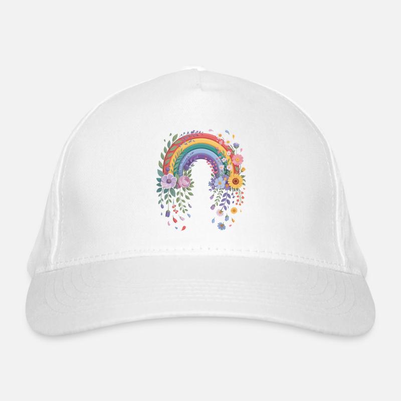 Arc-en-ciel ludique avec des fleurs Casquette classique bio