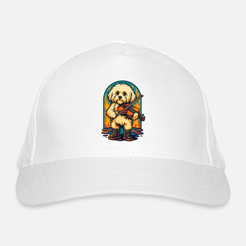Fiery Pup Playing Violin, Dog Lover Organic Baseball Cap