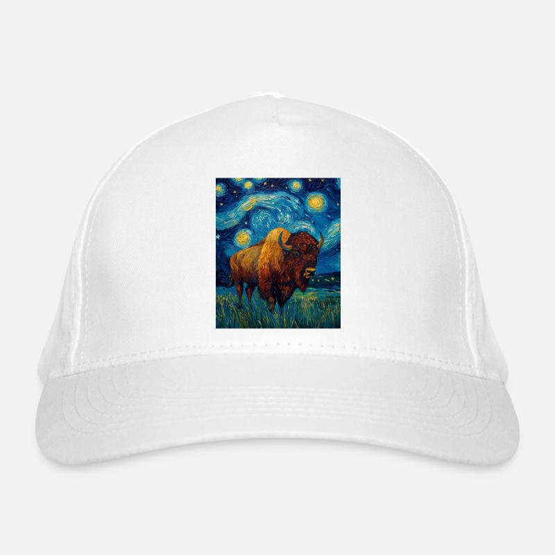 Bison Van Gogh Style Starry Night Organic Baseball Cap