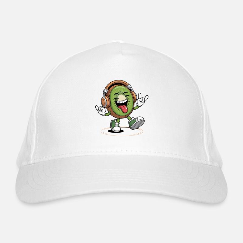 Fröhliche Kiwi Mit Kopfhörern Rockt Die Musik Bio-Baseballkappe