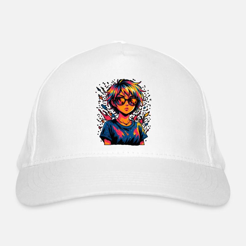 Kunstvolle Farbexplosion mit Sonnenbrille - Bio-Baseballkappe - Weiß