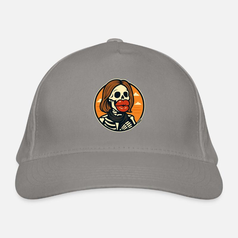 Skelett mit roten Lippen Bio-Baseballkappe