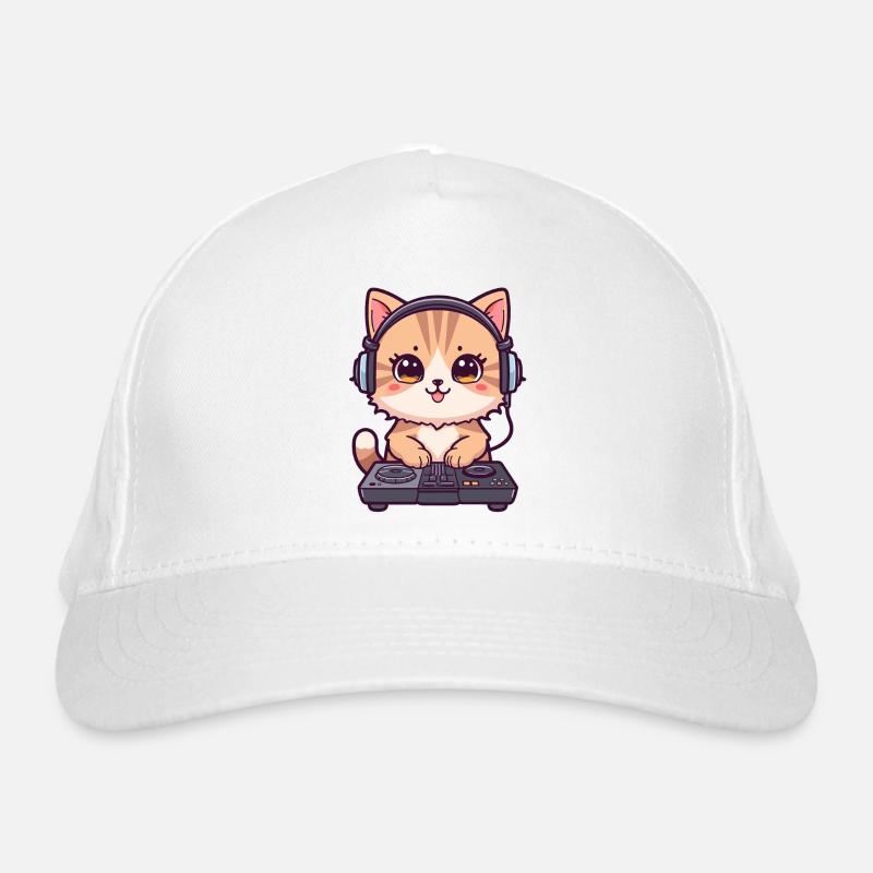 Katze als DJ mit Kopfhörer Bio-Baseballkappe