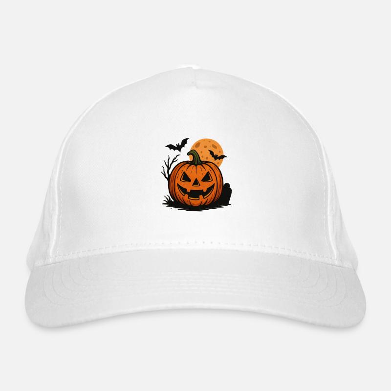 Pumpkin Face Halloween Moonlit Night Organic Baseball Cap