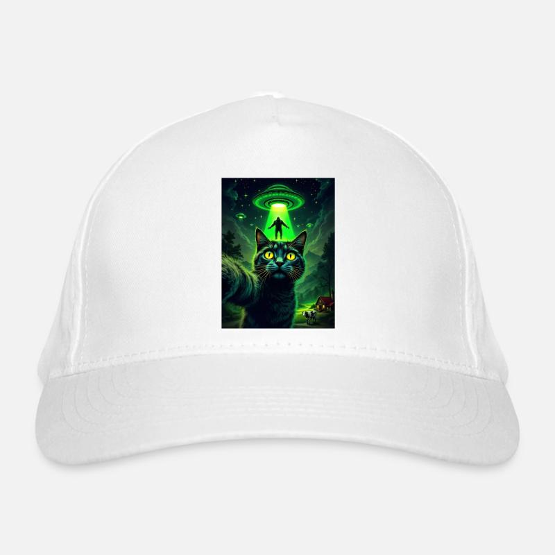 Neon UFO Cat in Moonlight Organic Baseball Cap
