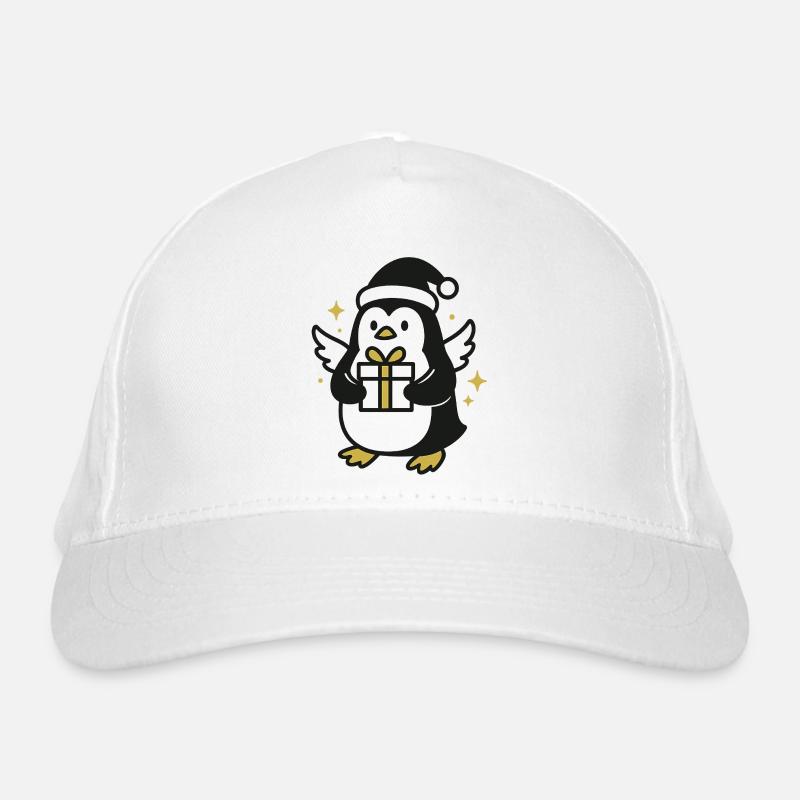 Pinguin mit Geschenk und Weihnachtsmütze Bio-Baseballkappe
