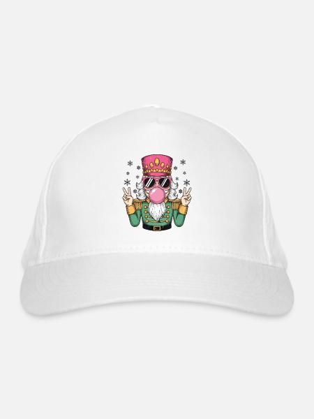 Nussknacker bläst Kaugummi - Bio-Baseballkappe - Weiß