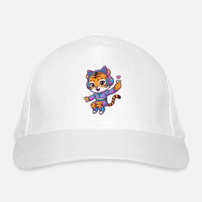 Tigre dansant avec un casque de chat Casquette classique bio