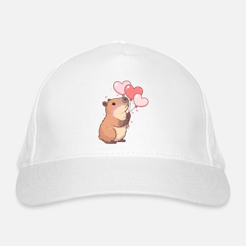 Capybara avec ballons en forme de cœur – Motif mignon de la Saint-Valentin Casquette classique bio