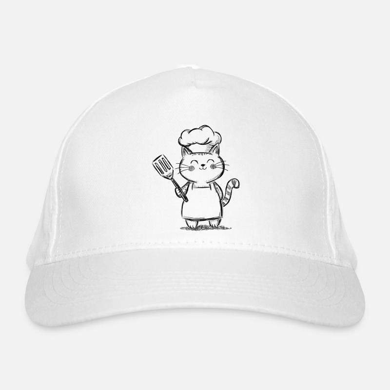 Chat mignon dans la cuisine - Dessin de Chef Chat - Casquette classique bio - blanc