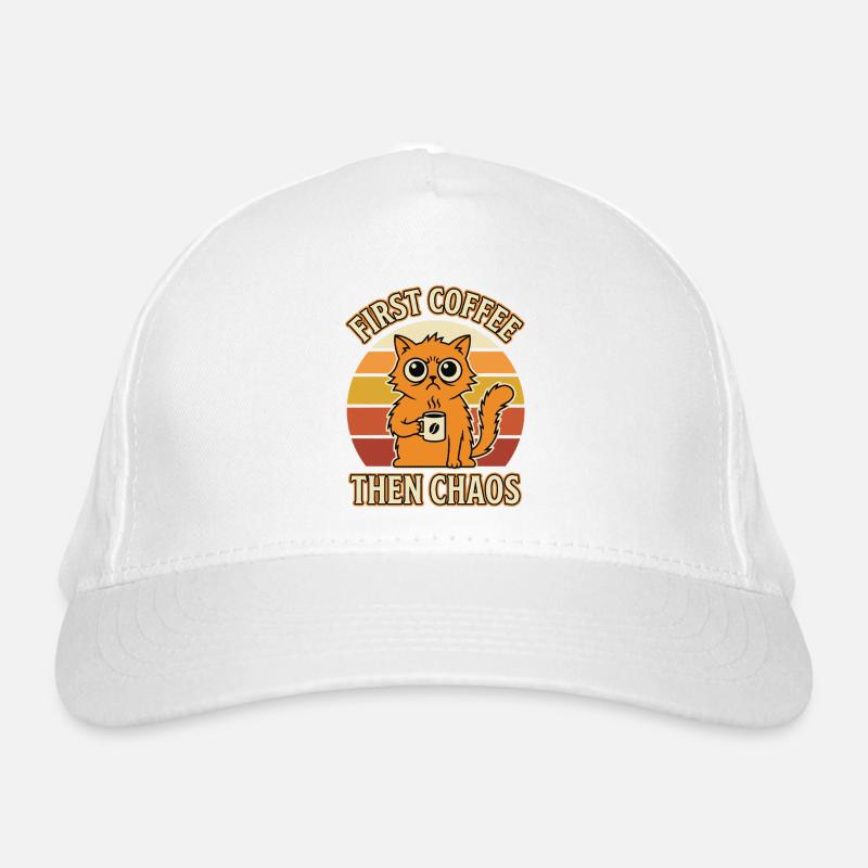 First Coffee Then Chaos Cute Tired Cat Retro Organic Baseball Cap