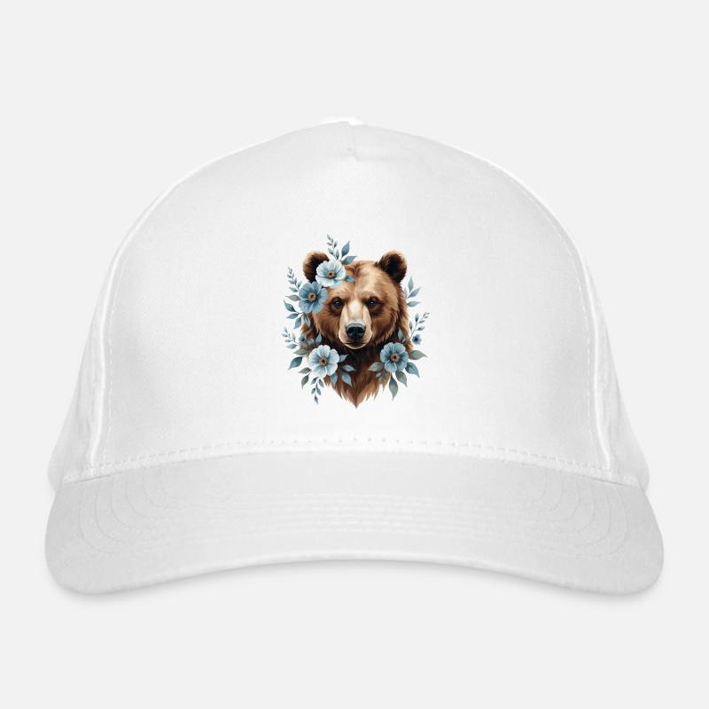 Bär mit blauen Blütenrahmen Bio-Baseballkappe