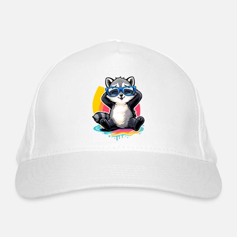 Relaxter Waschbär mit Sonnenbrille   Bio-Baseballkappe