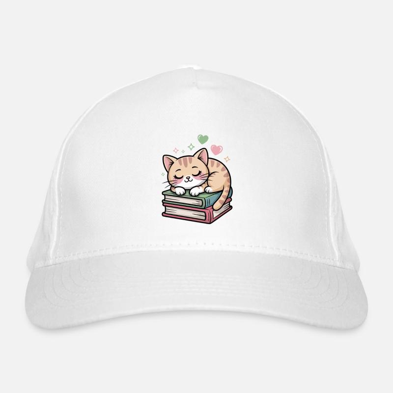 Schlafendes Kätzchen auf Büchern Bio-Baseballkappe