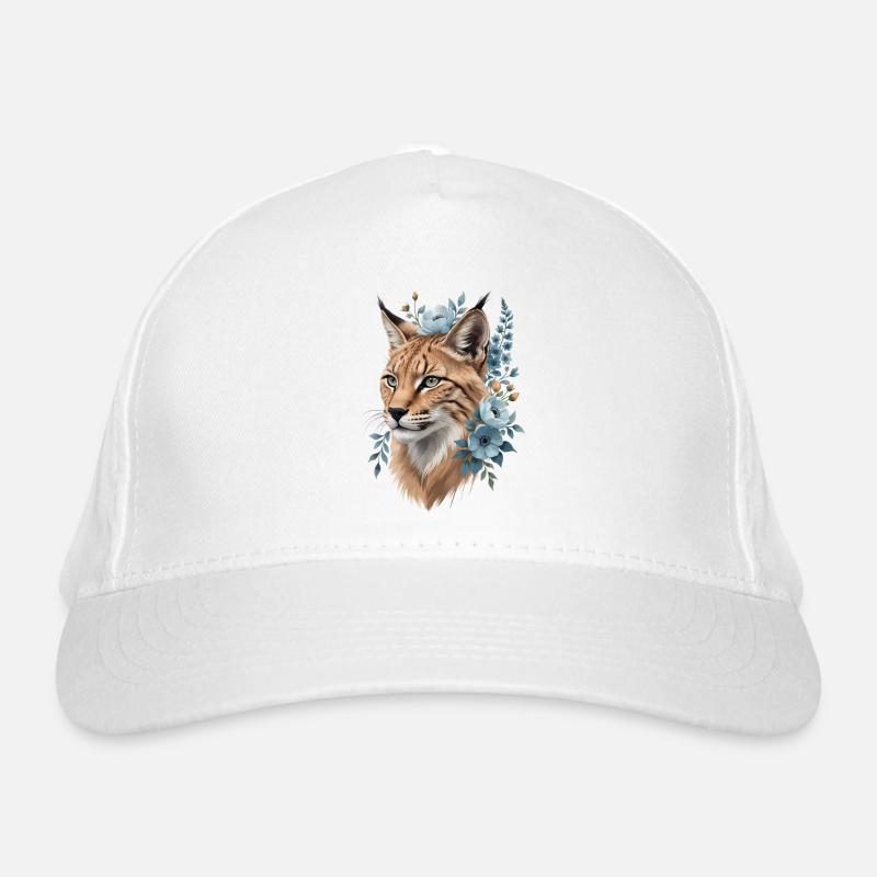 Wildkatze im Floralkranz Blau Bio-Baseballkappe