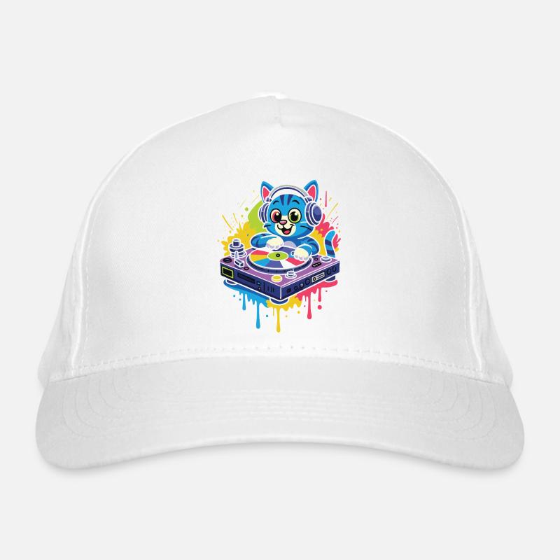 DJ chat sous une pluie de couleurs Casquette classique bio