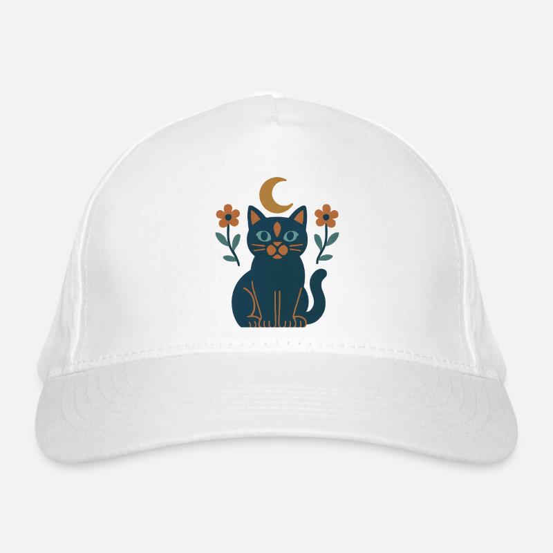 Chat de la lune aux fleurs nocturnes Casquette classique bio