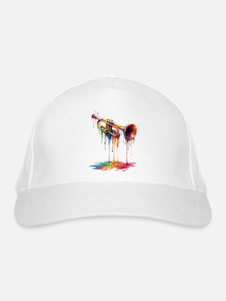 Trumpet with dripping paint - Organic Baseball Cap - white - Front