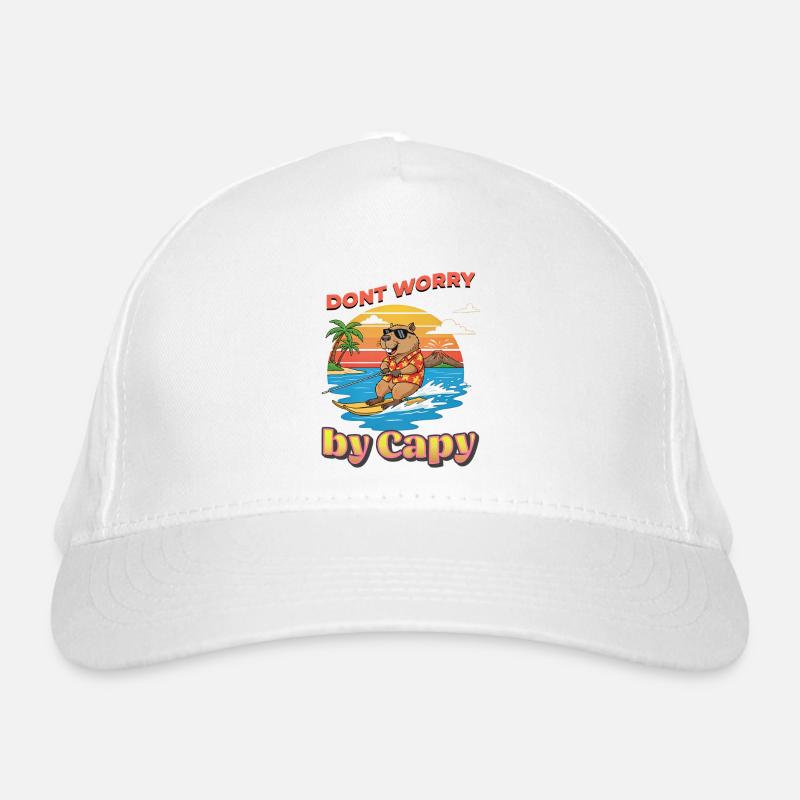 Capybara surfer at sunset Organic Baseball Cap