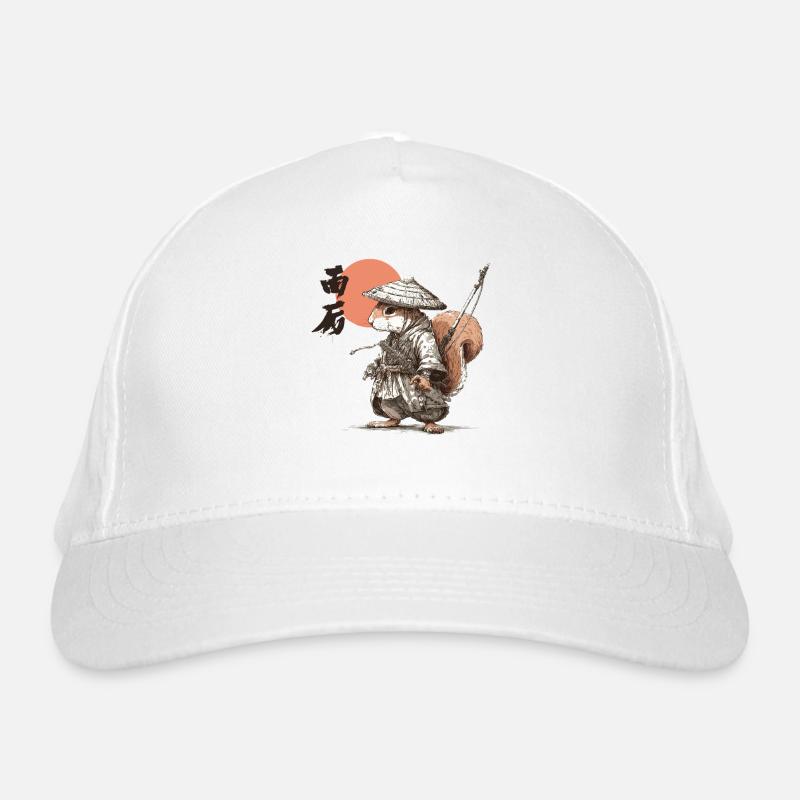 Samurai-Eichhörnchen unter roter Sonne Bio-Baseballkappe