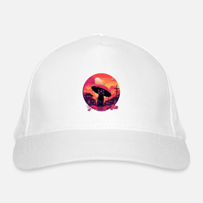 Synthwave japan Cat with umbrella Organic Baseball Cap
