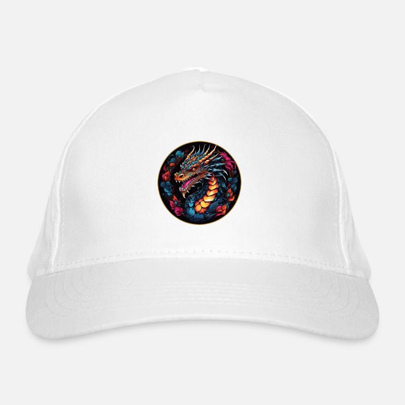 Bunter farbenfroher Drache Drachenportrait Bio-Baseballkappe