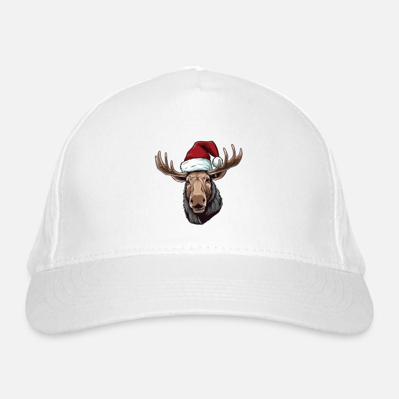 Portrait de Noël de tête d’orignal - Casquette classique bio - blanc