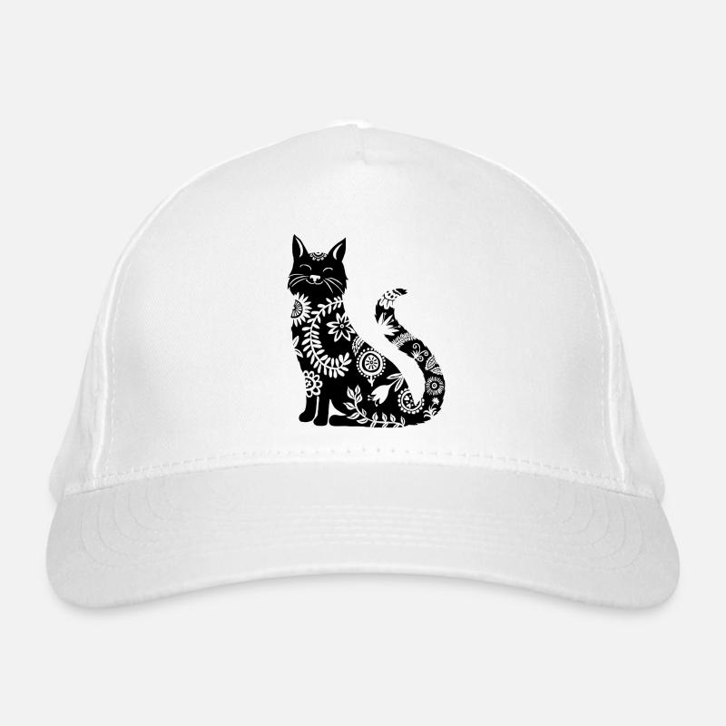 schwarze Katze mit Blumenmuster Bio-Baseballkappe
