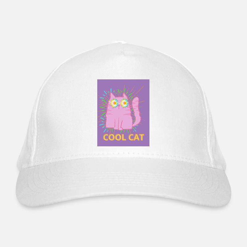 purple cat - cool cat - Bio-Baseballkappe - Weiß