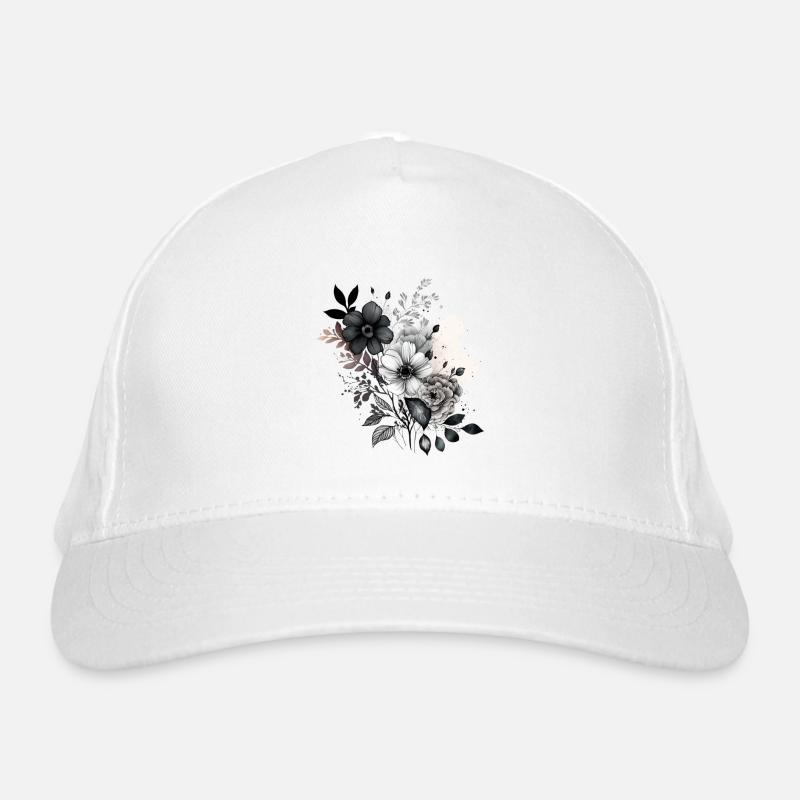 Schwarze und weiße Blume Bio-Baseballkappe