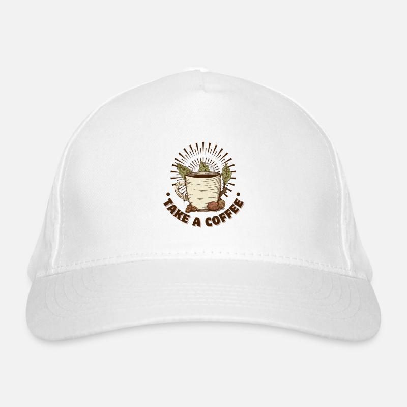 Niedliches Design einer Kaffeetasse im Retro-Stil - Bio-Baseballkappe - Weiß