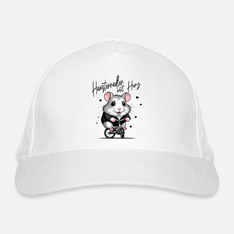 Hamster auf Fahrrad Hamsterradler mit Herz Bio-Baseballkappe
