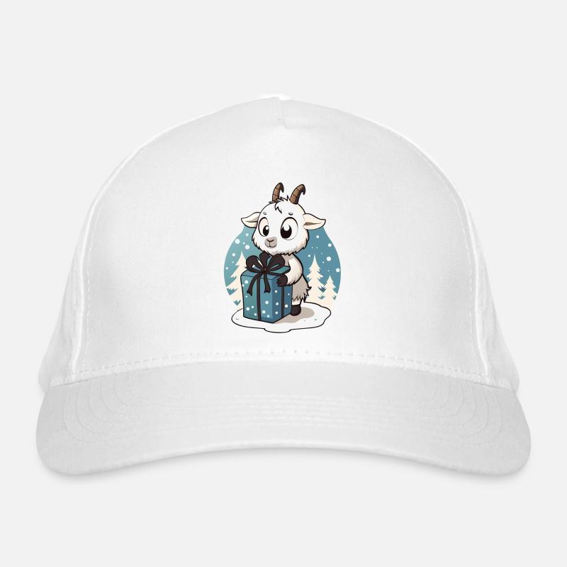 Niedliche Ziege packt Geschenk aus Bio-Baseballkappe
