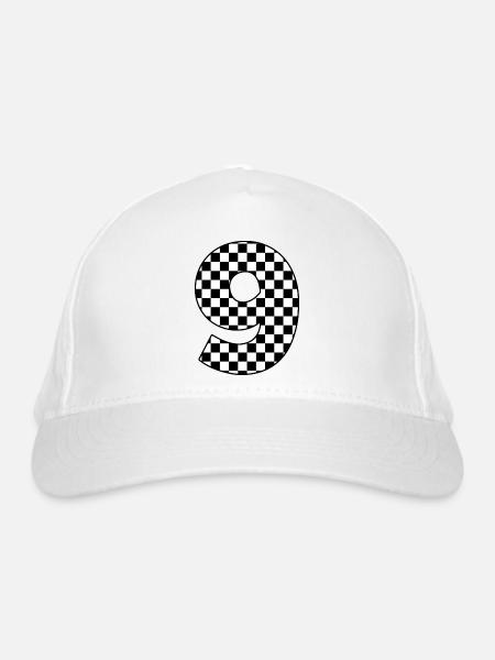 Nummer 9 kariert - Bio-Baseballkappe - Weiß