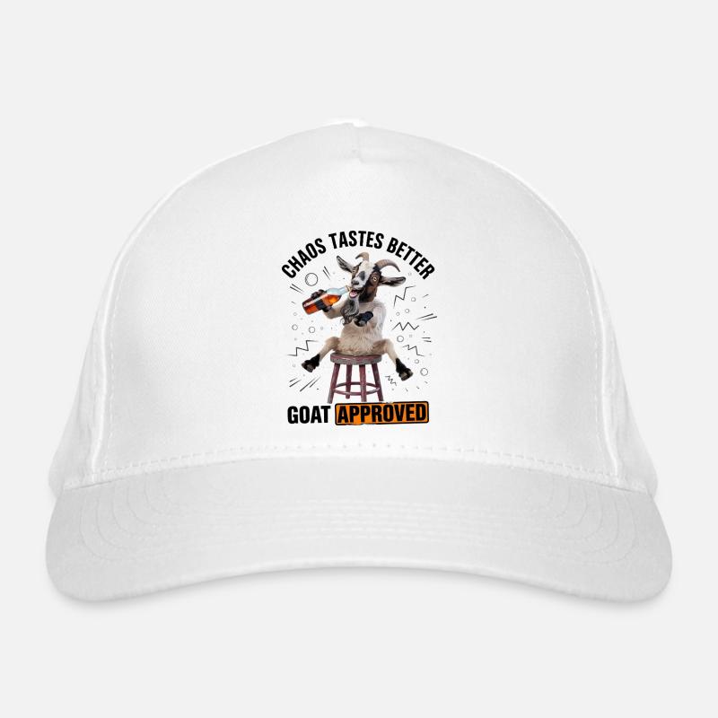 Goat On Stool Drinking Beer - Organic Baseball Cap - white