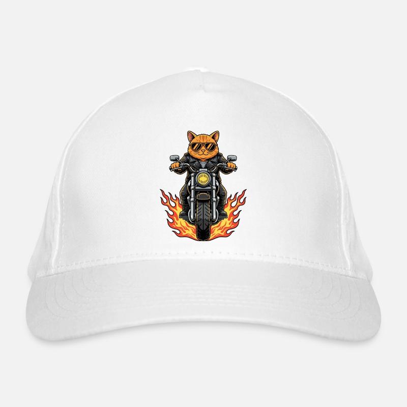 Coole Biker Katze Motorradflammen Bio-Baseballkappe