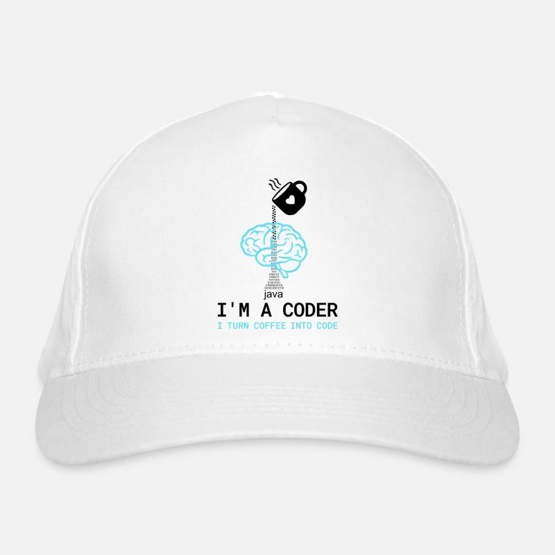 Coder T-Shirt: Coffee into Code – Nerdy Programmie Organic Baseball Cap