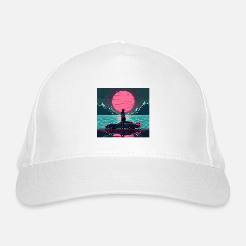 Synthwave Sunset Girl – Esthétique néon rétro Casquette classique bio