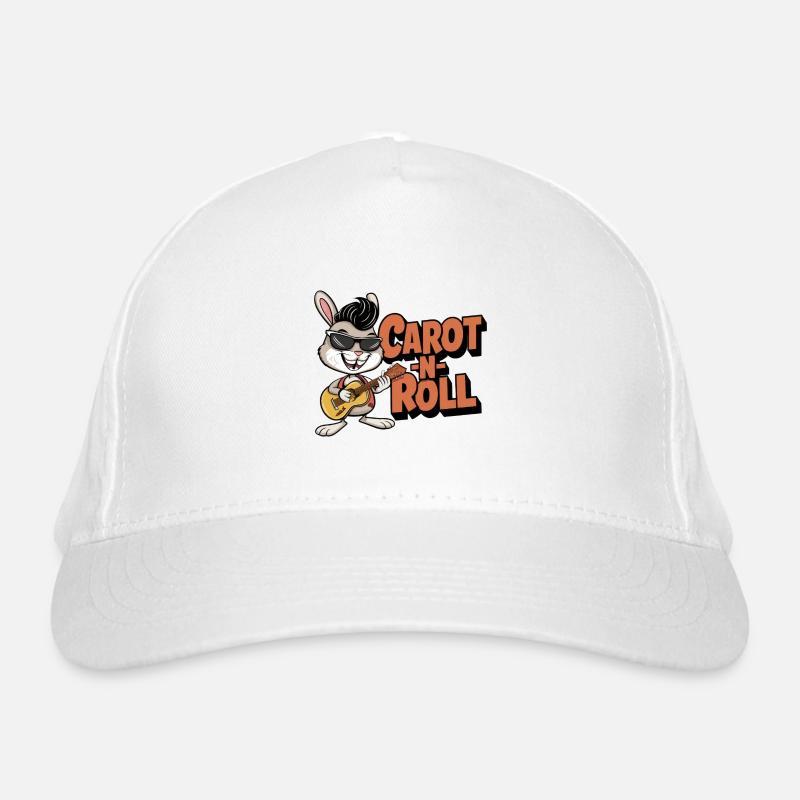 Cartoon Rabbit Playing Guitar in Sunglasses Organic Baseball Cap