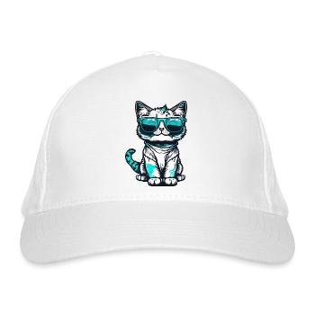 Kawaii Katze mit Sonnenbrille - Bio-Baseballkappe - Weiß - Vorne