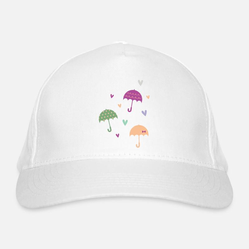 Regenschirm & Herzen - Bio-Baseballkappe - Weiß