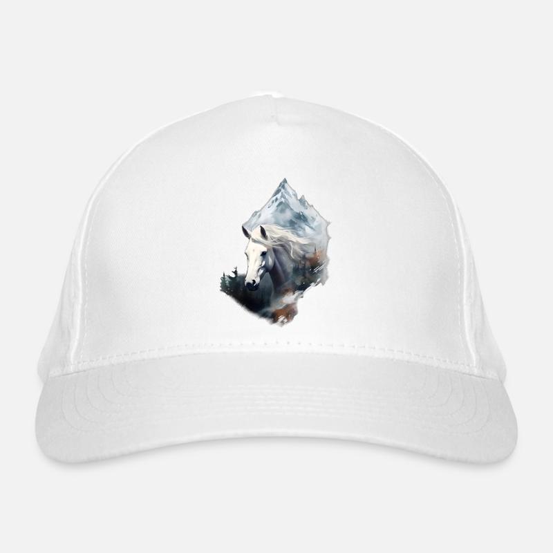Cheval Blanc dans les Montagnes enneigées Casquette classique bio