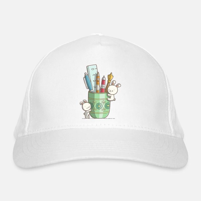 Deux lapins mignons devant un stylo Casquette classique bio
