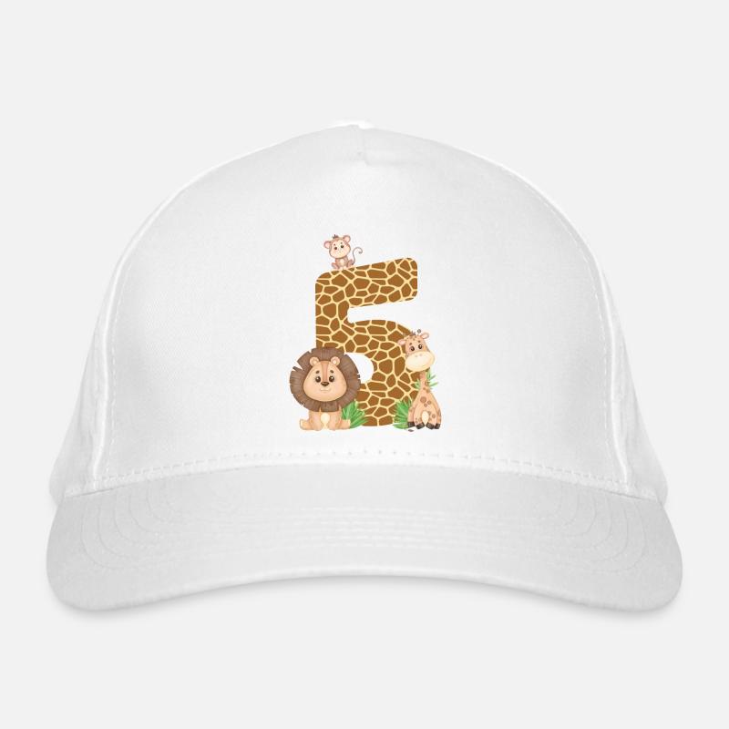 5th Birthday: Jungle Animals: Giraffe, Lion, Monkey Organic Baseball Cap