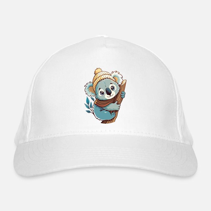Mignon koala avec écharpe et chapeau à pompon. Casquette classique bio