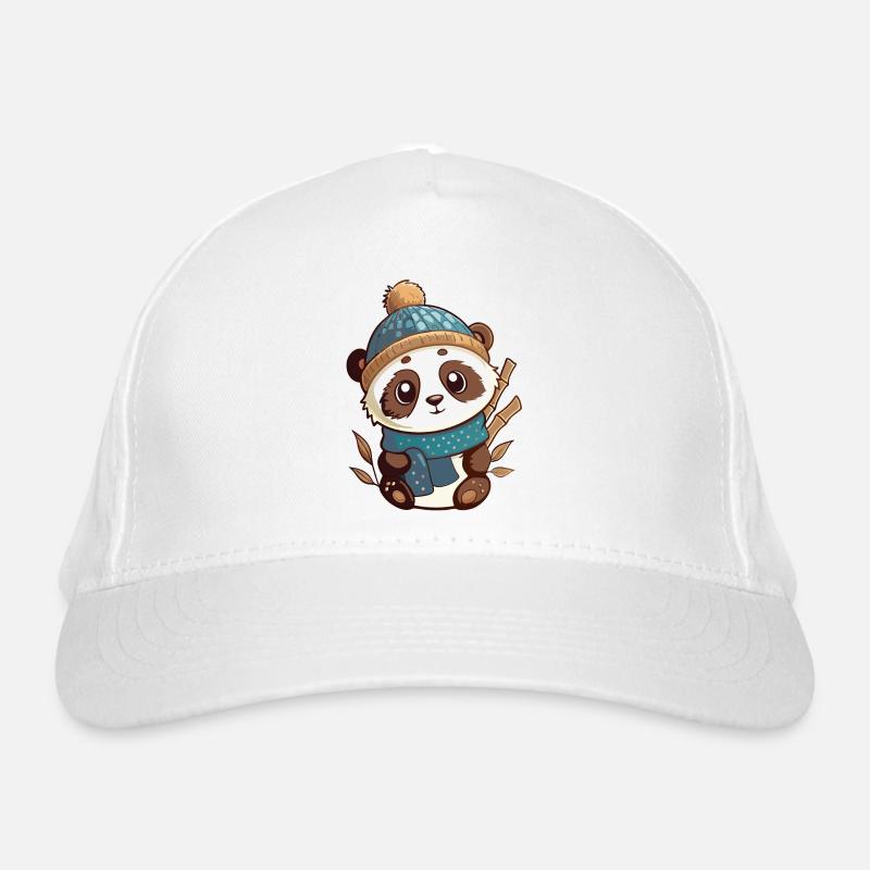 Cute panda with scarf and bobble hat. Organic Baseball Cap