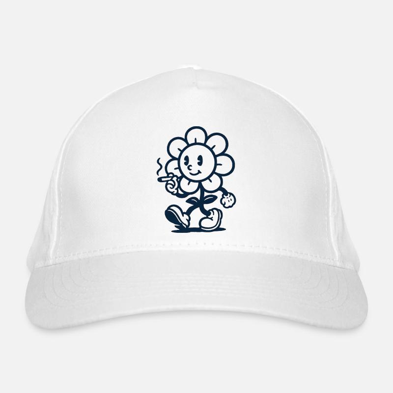 Retro Blumen Maskottchen mit Zigarette Zeichnung Bio-Baseballkappe